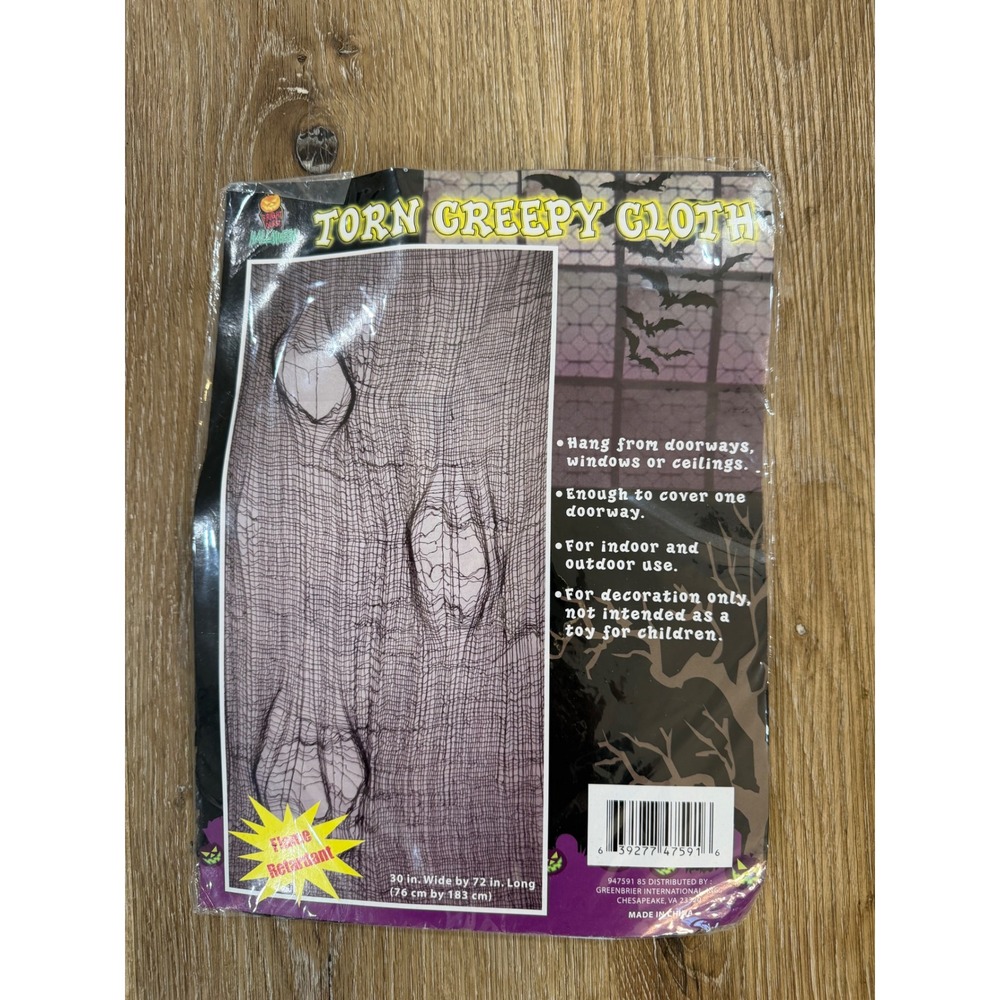 Greenbrier Goth Halloween Torn Creepy Cloth 30x72 Black Distressed Mesh Prop